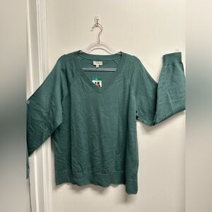 Lucky Brand V-Neck Sweater XL Sea Pine Green. New WithTags
